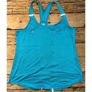 Athletic Women’s Size S Teal White Print reflective strip Racer Back Active Tank
